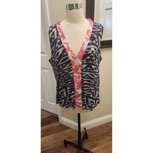Piper & Sparrow PXL Pink White Black Lined‎ Sleeveless Top Tank